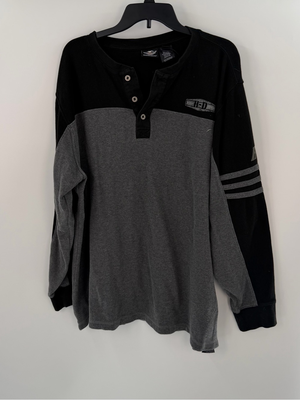 Harley-Davidson Black and Gray Two-Tone Henley Long Sleeve Shirt